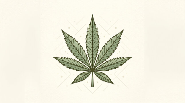Stylized marijuana leaf illustration featuring geometric lines and soft green colors on a plain white background