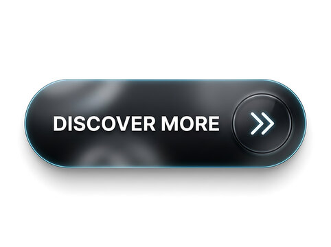 Glossy black discover more button with double arrow icon