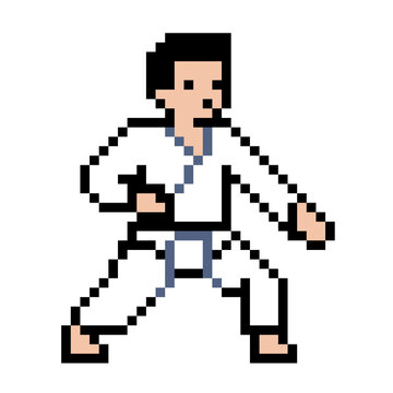 Pixel Art Karate Fighter in Standing Pose