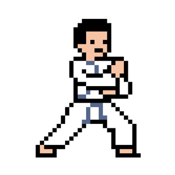 Pose Karakter Seni Bela Diri Bergaya Retro 8-Bit