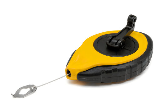 Chalk line reel tool yellow and black for construction use.