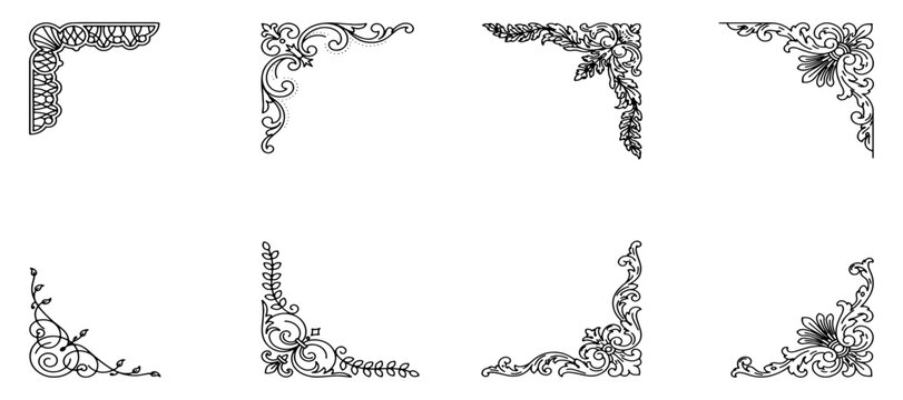 Set of decorative hand drawn corner elements. Divider ornament, borders, doodle, separators, page dividers, header, vector