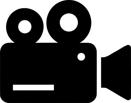 Black video camera icon for cinema and film production isolated on transparent background