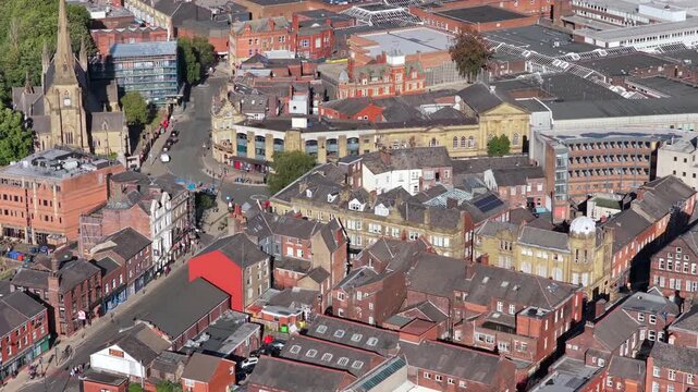 Aerial Video of Historic Bury Town Centre, Parish Church and Urban District
