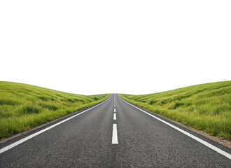 Obraz premium PNG Empty road stretching through green hills under a dark sky