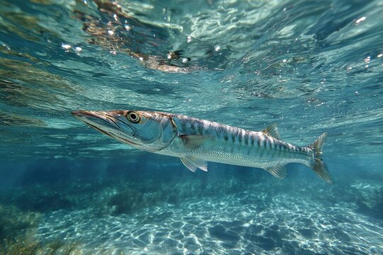 barracuda hunting swiftly beneath sunlit water