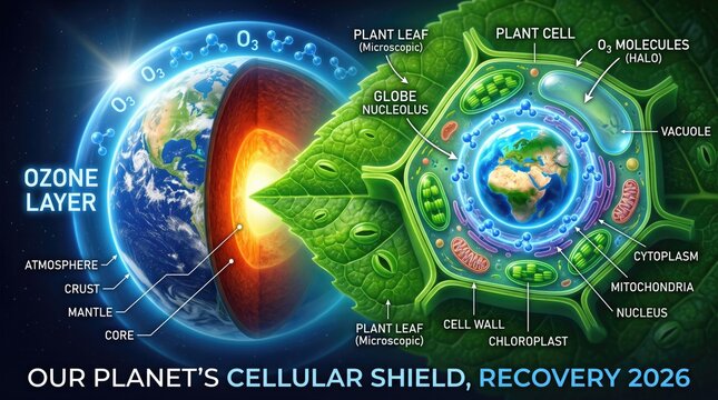 Infographic diagram of earth cellular shield layer and ecosystem structure