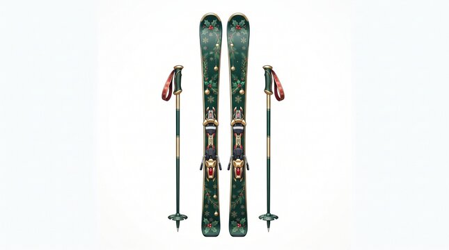 Modern Pair of Skiis with Poles Ready for Downhill Adventure and Snow Sports