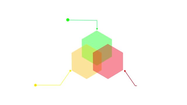  Diagram and callout sign animated on black background. Abstract 3 step ven diagram with callout 4K video animatin.