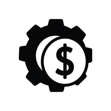 Black silhouette icon featuring a mechanical gear integrated with a dollar sign