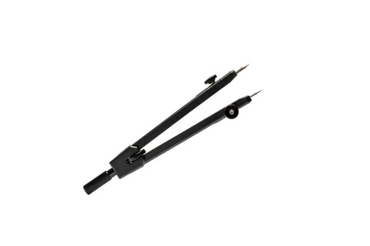 Matte black drafting compass tool for geometry and technical isolated on a transparent background