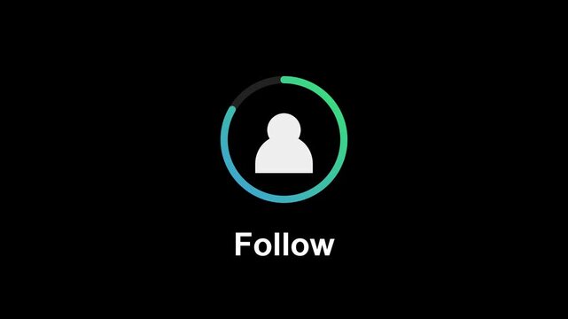 A follow button with a user icon and a circular progress bar on a black background, indicating a social media or app interaction.