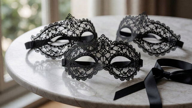 Elegant Black Lace and Paper Mache Eye Masks for Sophisticated Halloween Ball