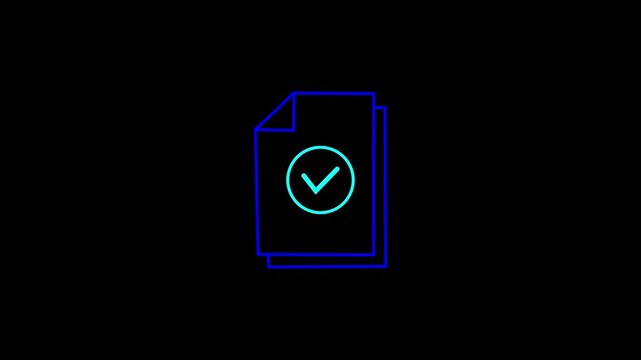  Neon tex with checklist on document inside envelope on black background 4K video animation.