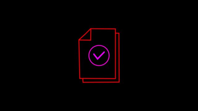  Neon tex with checklist on document inside envelope on black background 4K video animation.