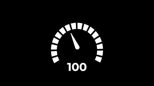 Animation of a speedometer dashboard gauge indicator overlay on a black background. Futuristic digital UI element, vehicle speed testing and system performance concept.