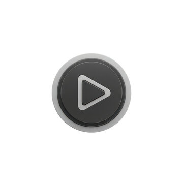 A sleek modern 3D black and white play button icon isolated on a white background