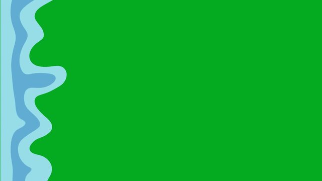 Transition animation of green screen and water river waves over transparent background.