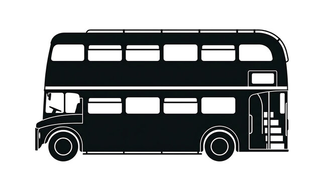 Black double decker bus silhouette icon in side view vector illustration