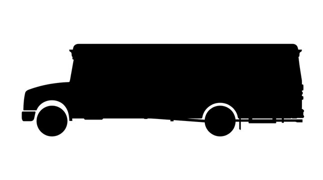 Black silhouette of a school bus in a side view isolated on white