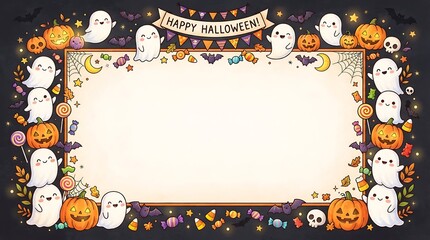 Fototapeta premium halloween frame with pumpkins