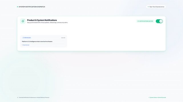 Minimalist digital user interface display showing active system notification settings for product update alerts on a clean white background