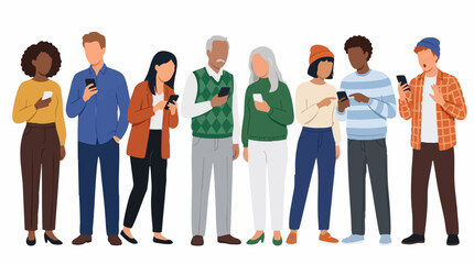 Fototapeta premium Diverse group of people absorbed in their mobile phones and digital devices