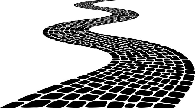 Winding cobblestone path illustration with a white background