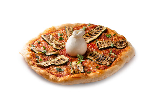 Pizza con zucchine grigliate, sugo e burrata, Cibo Italiano 