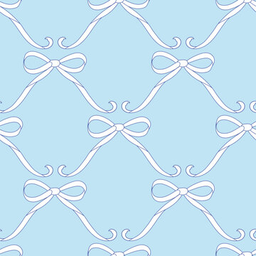 Coquette Cute seamless pattern with bow set. Hand-drawn vintage ribbons. For party, Wedding, invitation, social media template, and greetings in retro style. Vector minimalist elements, line art.