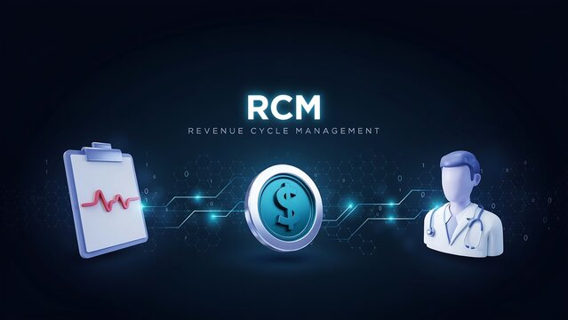 Revenue cycle management illustration with doctor and medical chart
