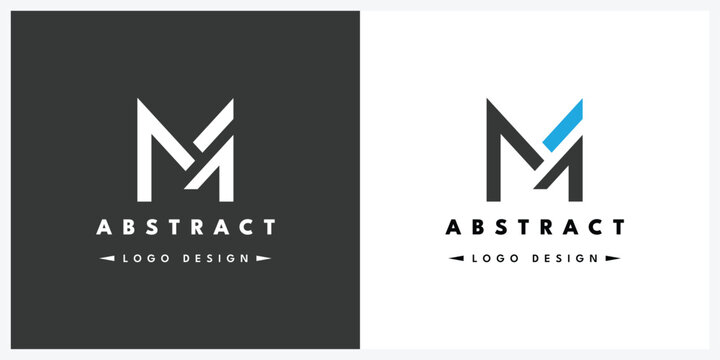 Modern minimalist monogram M logo design in black and blue abstract vector style for branding