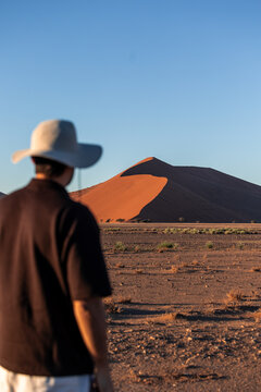 vertical Person observing scenic sand dunes in Sossusvlei Namibia