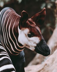 Naklejka premium Okapi animal portrait with stripes and big ears