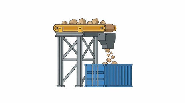 Industrial conveyor belt loading shipping container with bulk materials.