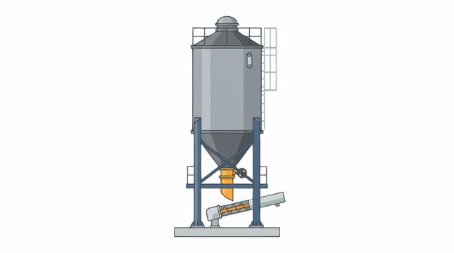 Industrial silo with conveyor system for bulk material storage.