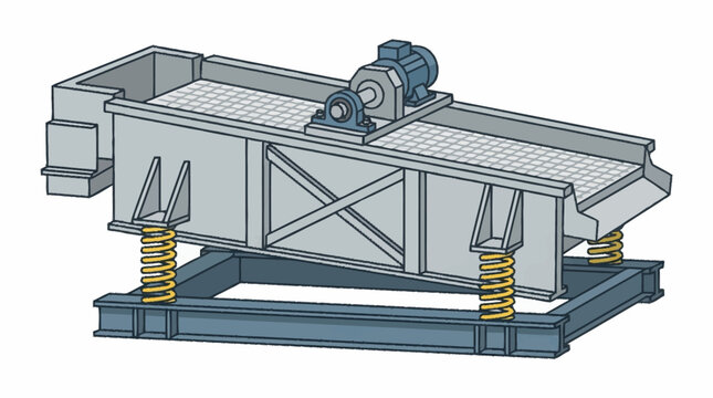 Industrial conveyor system with vibrating feeder and motor.
