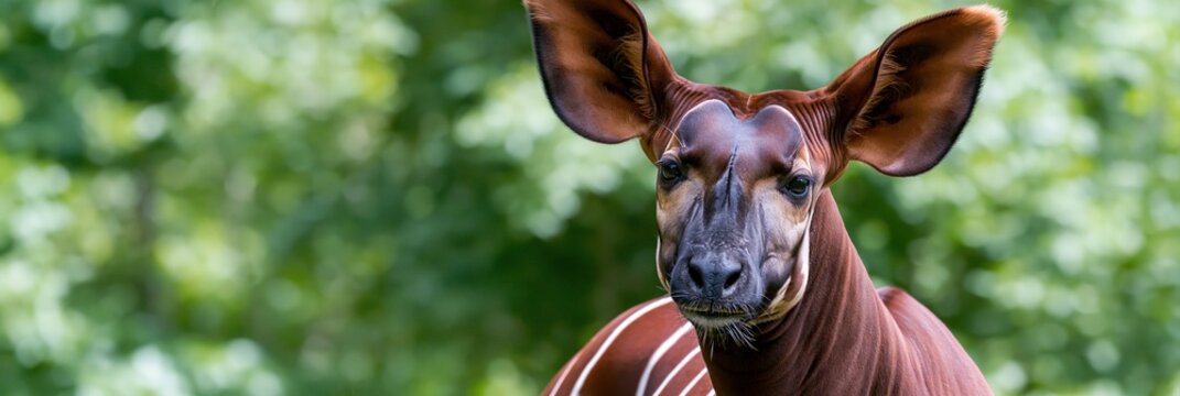 Close-up view of an okapi looking forward with big ears