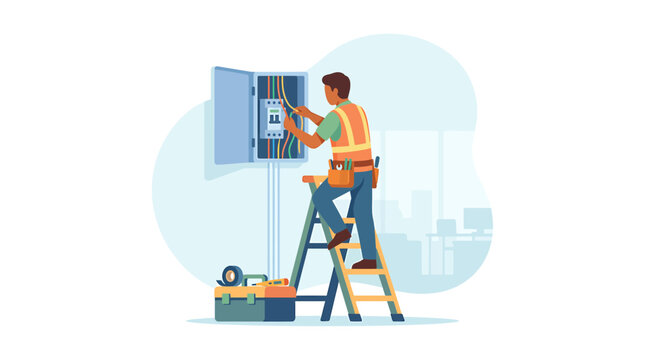 Electrician Repairing Circuit Breaker Board at Work