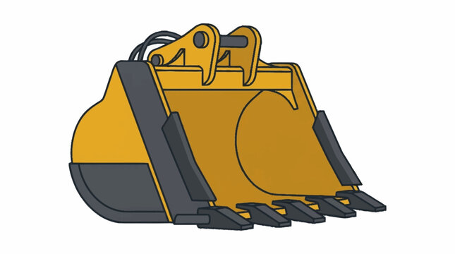 Yellow excavator bucket with teeth on white background.