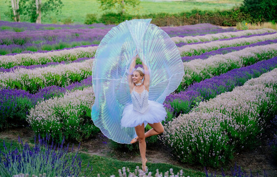 A ballerina performs gracefully in a lavender field in WA, USA