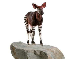 Naklejka premium An okapi animal standing on a grey rock platform