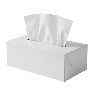 Empty tissue box with paper sticking out isolated on white background