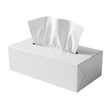 Empty tissue box with paper sticking out isolated on white background