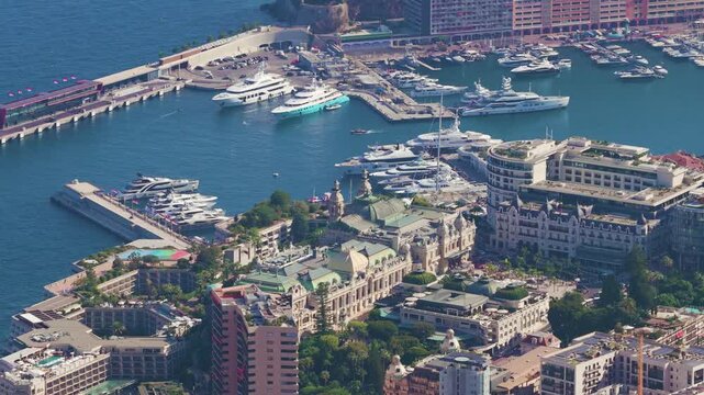 View of Monte Carlo and yachts harbor drone video Monaco 4K