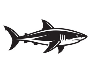 Obraz premium Shark icon shows a dynamic predatory fish in black line art.