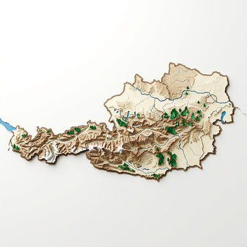 Three dimensional topographic relief map of bosnia and herzegovina showing mountains forests and landscape terrain features