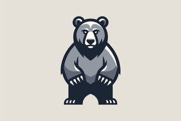 Naklejka premium Powerful bear stands tall in a stylized graphic design using shades of blue and grey to convey strength and wilderness authority.