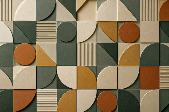 Geometric pattern of circles squares and semicircles creates a textured background