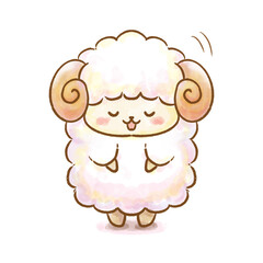 Fototapeta premium Cute watercolor sheep bowing polite expression vector character standard illustration